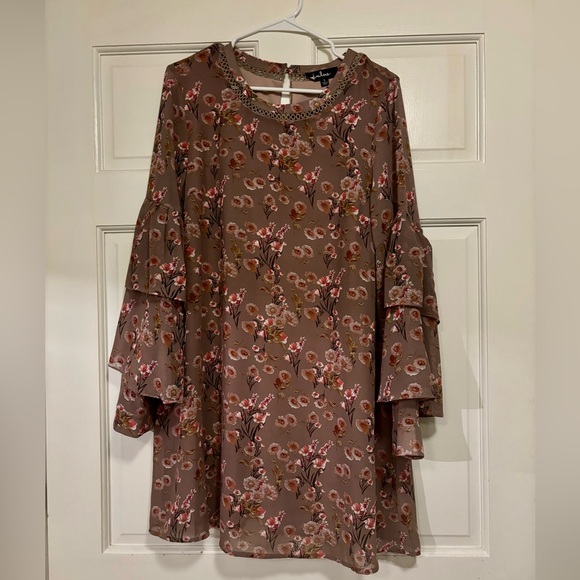 Lulus Day Date Mauve Floral Print Tiered Flounce Sleeve Mini Dress - Picture 4 of 4